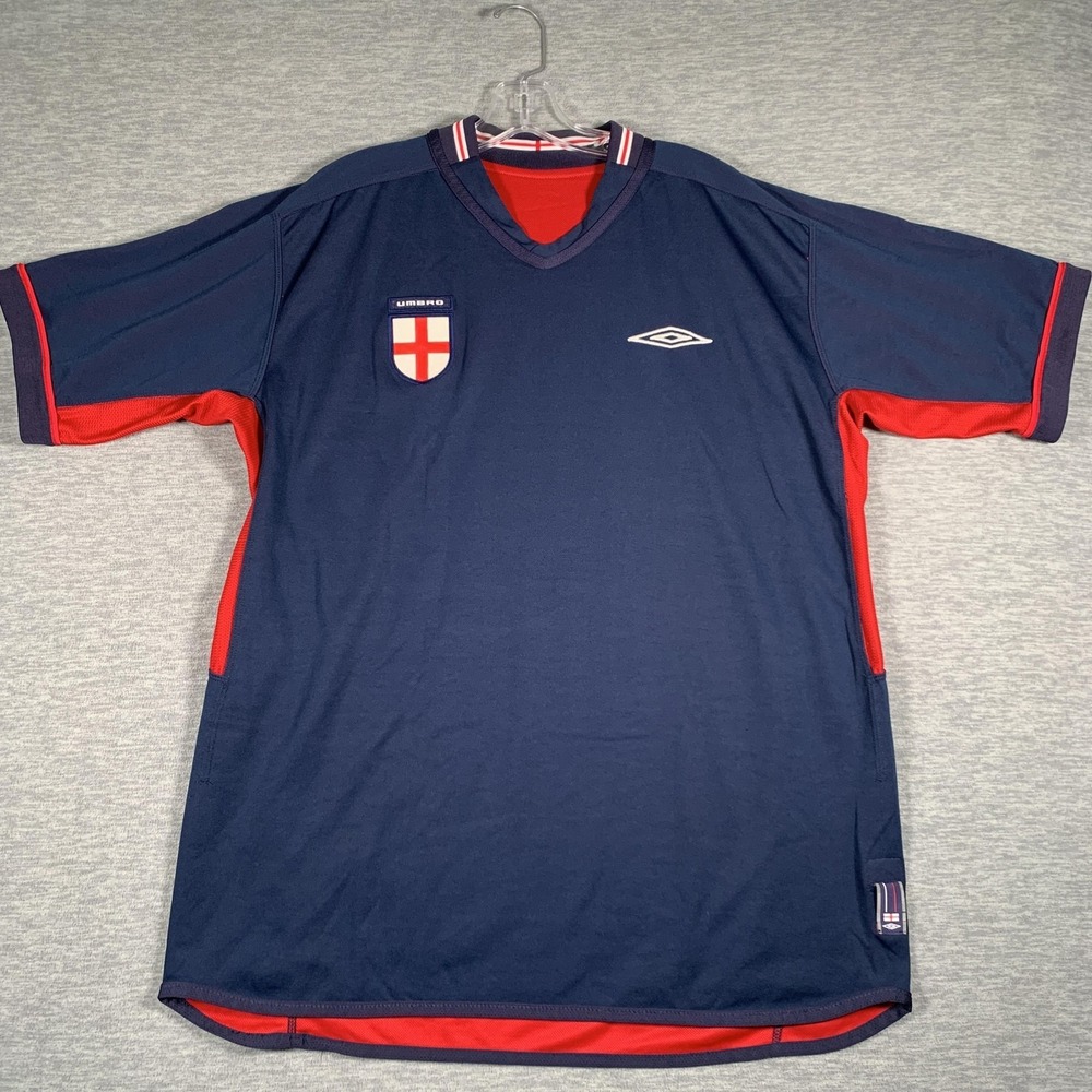 Vintage England National Team Soccer Jersey Mens Large Navy Red Umbro Reversible